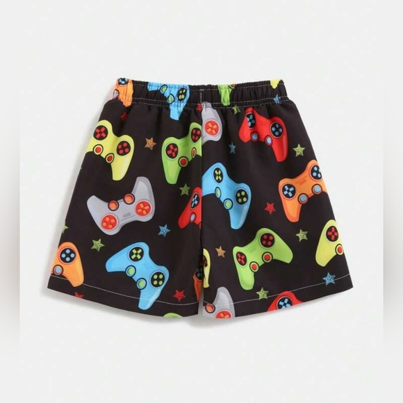 SHEIN Kids Toddler Boys Gamepad Print Drawstring Waist Swim Shorts Age 5 Years - Picture 2 of 4